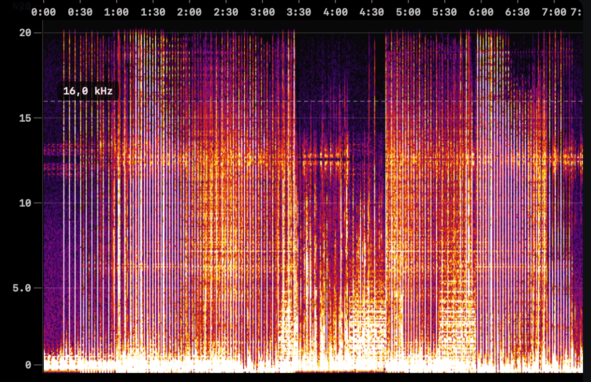 Fake lossless spectrogram with hard cutoff at 16 kHz